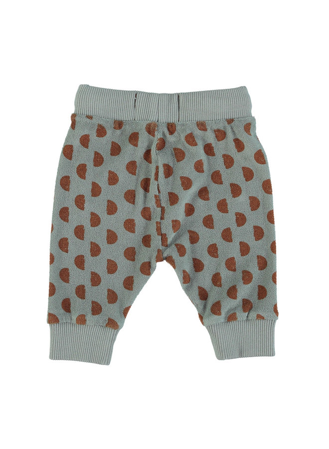 Piupiuchick | baby terry leggings | greenish grey w/ half moon brown print