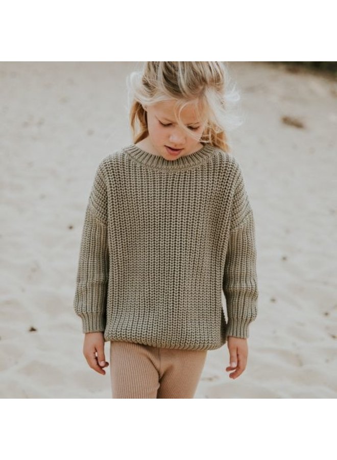 Yuki Kidswear | chunky knitted sweater | sage