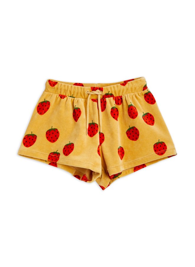 Mini Rodini | strawberries velour aop shorts | beige