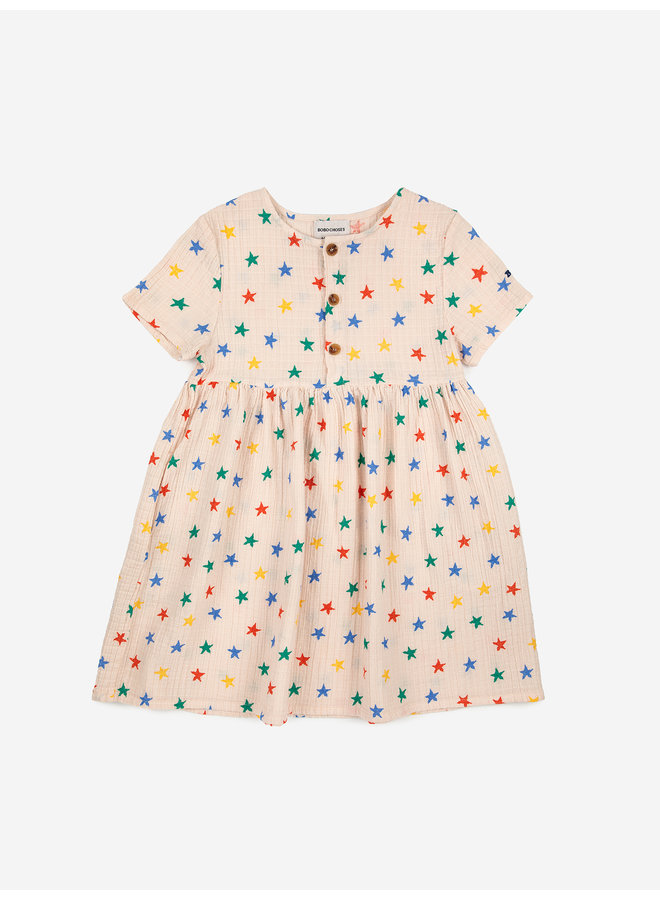 Bobo Choses | multicolor stars all over woven dress | beige