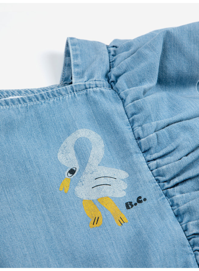 Bobo Choses | pelican denim ruffle dress | light blue