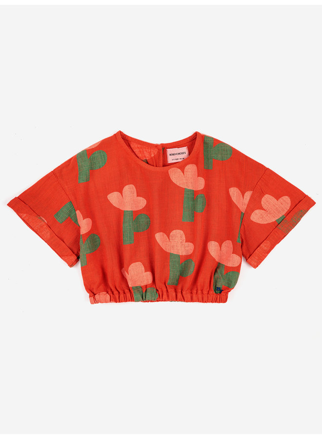 Bobo Choses | sea flower all over woven short sleeve top | red