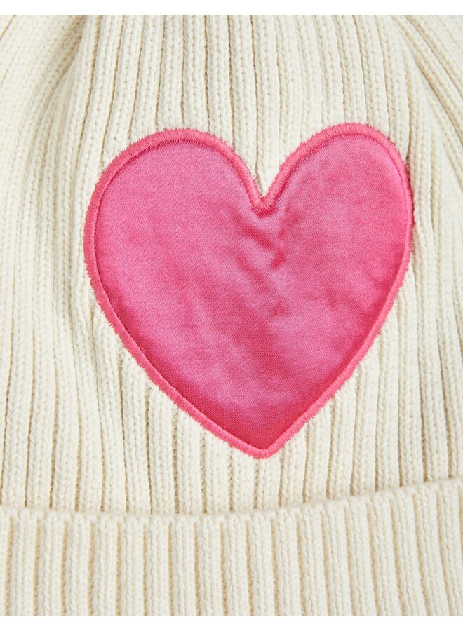 Mini rodini | hearts knitted pompom hat | white