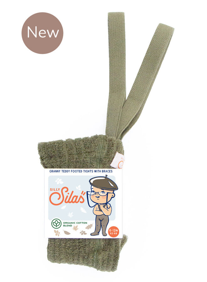 Silly Silas | granny teddy footed cotton tights | olive