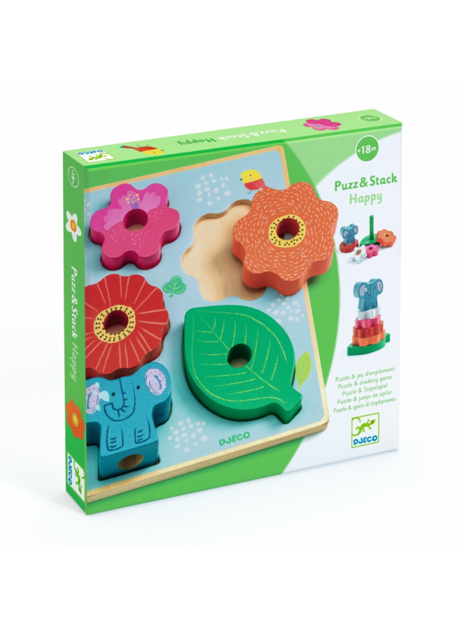 Djeco | houten puzzel | puzz & stack happy