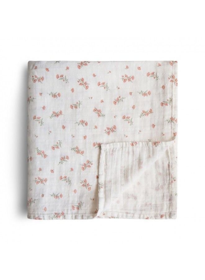 Mushie | swaddle | pink flowers