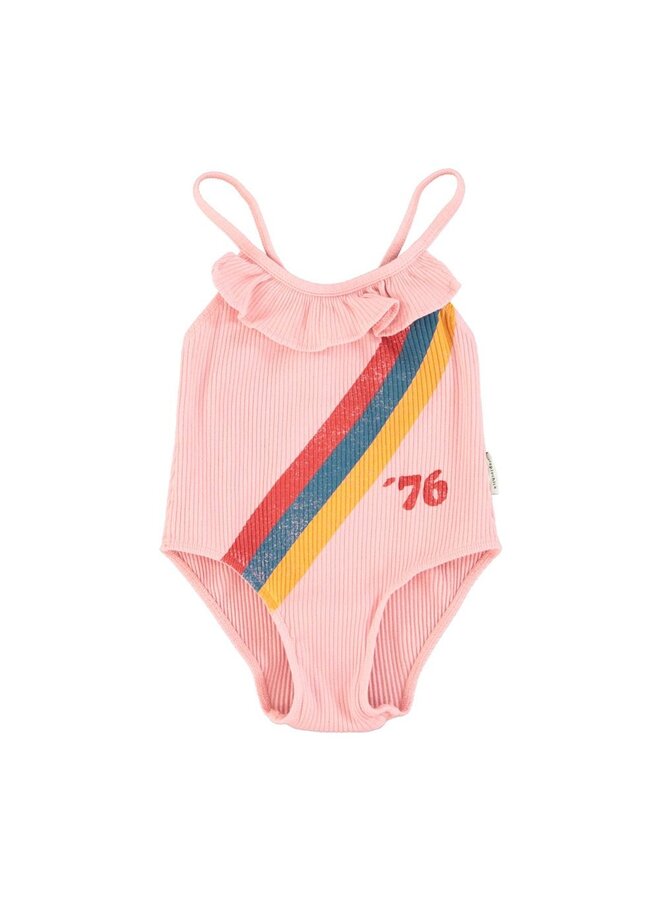 Piupiuchick | swimsuit w/ ruffles | pink w/ multicolor stripes
