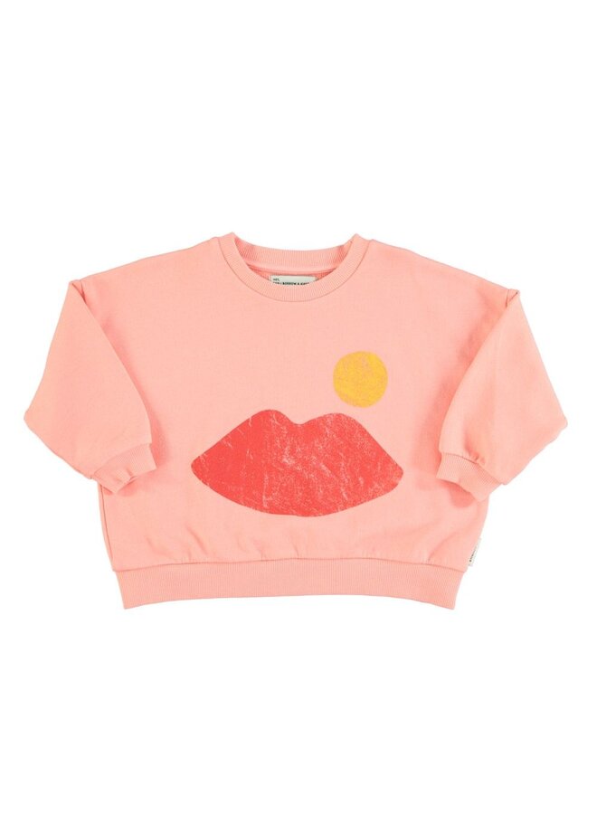 Piupiuchick | sweatshirt | coral w/ lips print