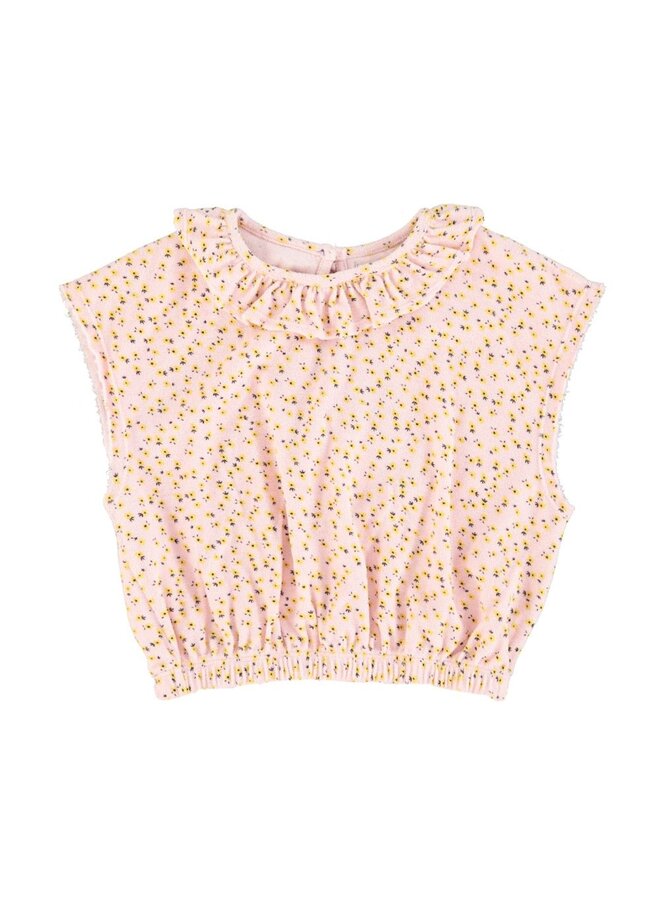 Piupiuchick | sleeveless blouse w/ collar | light pink w/ yellow flowers