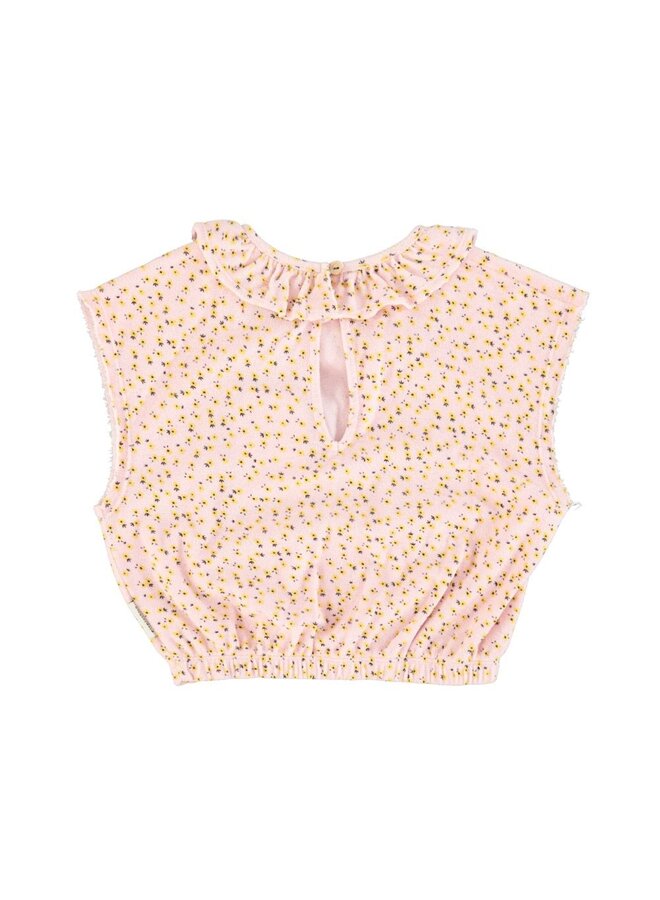 Piupiuchick | sleeveless blouse w/ collar | light pink w/ yellow flowers