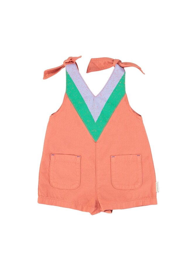 Piupiuchick | short jumpsuit w/ straps | terracotta w/ multicolor print