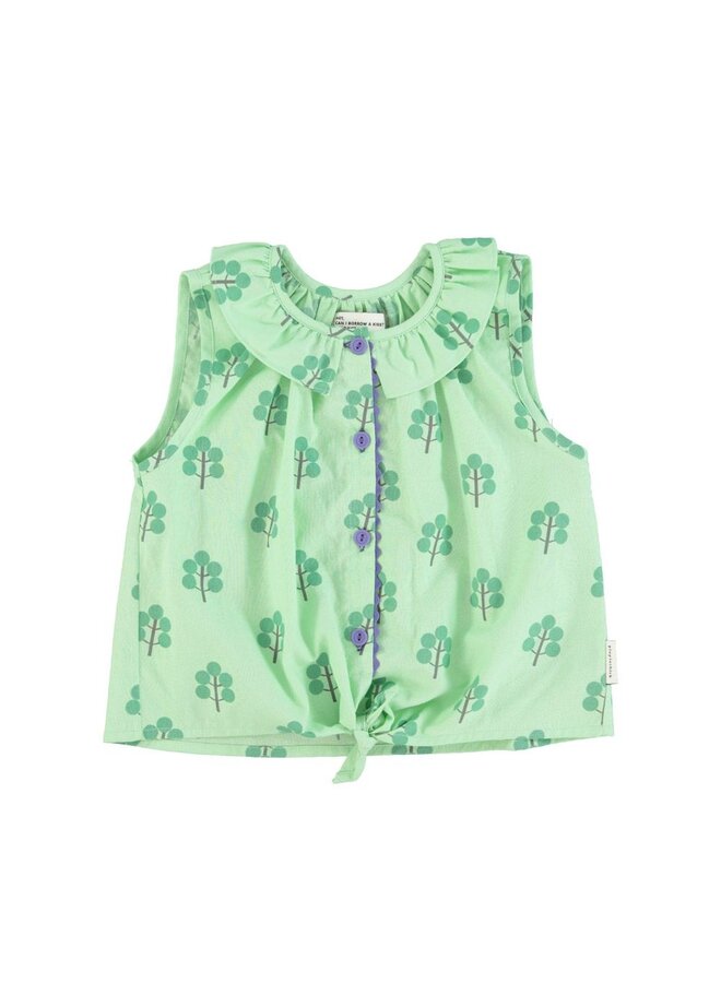 Piupiuchick | sleeveless shirt w/ collar | collar | green w/ green trees