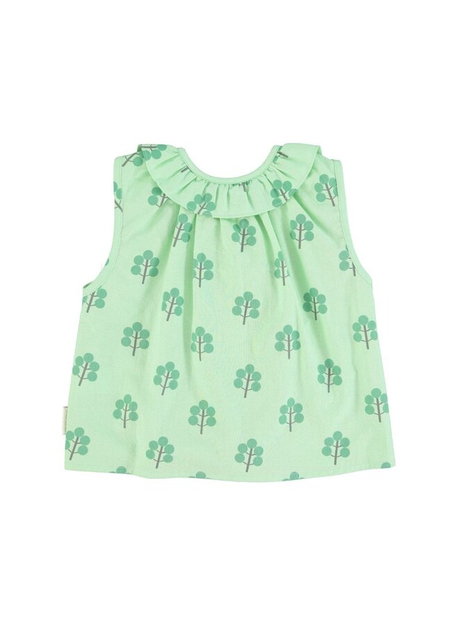 Piupiuchick | sleeveless shirt w/ collar | collar | green w/ green trees