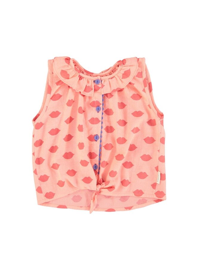 Piupiuchick | sleeveless shirt w/ collar | pink w/ red lips