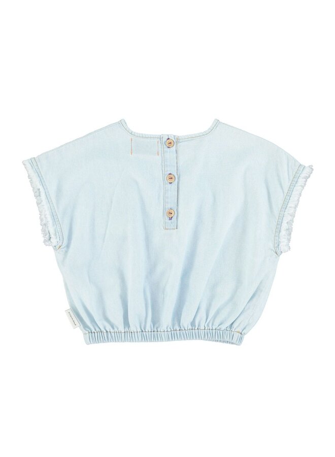 Piupiuchick | sleeveless blouse w/ fringes | light blue chambray