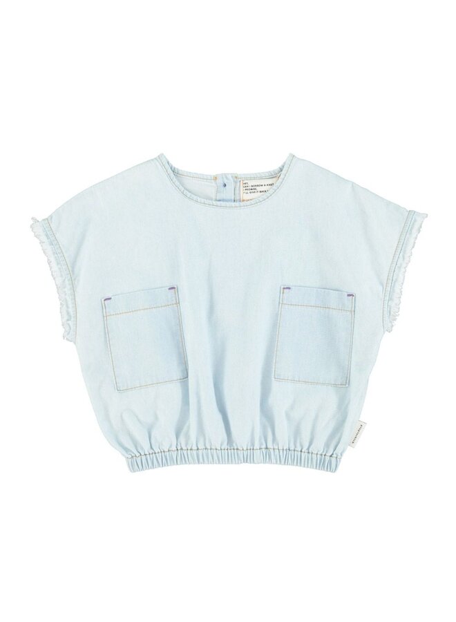 Piupiuchick | sleeveless blouse w/ fringes | light blue chambray
