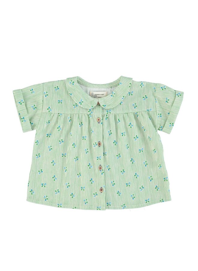 Piupiuchick | peter pan collar shirt | green stripes w/ little flowers