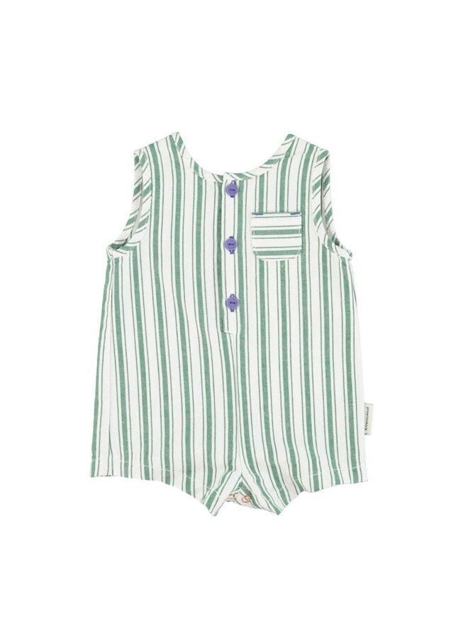 Piupiuchick | short jumpsuit | white w/ large green stripes