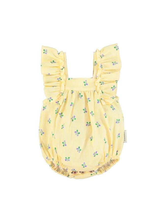 Piupiuchick | romper w fringe straps | yellow stripes w/ little flowers