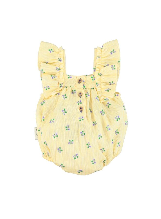 Piupiuchick | romper w fringe straps | yellow stripes w/ little flowers