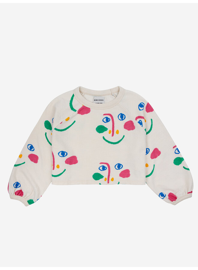 Bobo choses | smiling mask all over raglan sleeves cropped sweatshirt