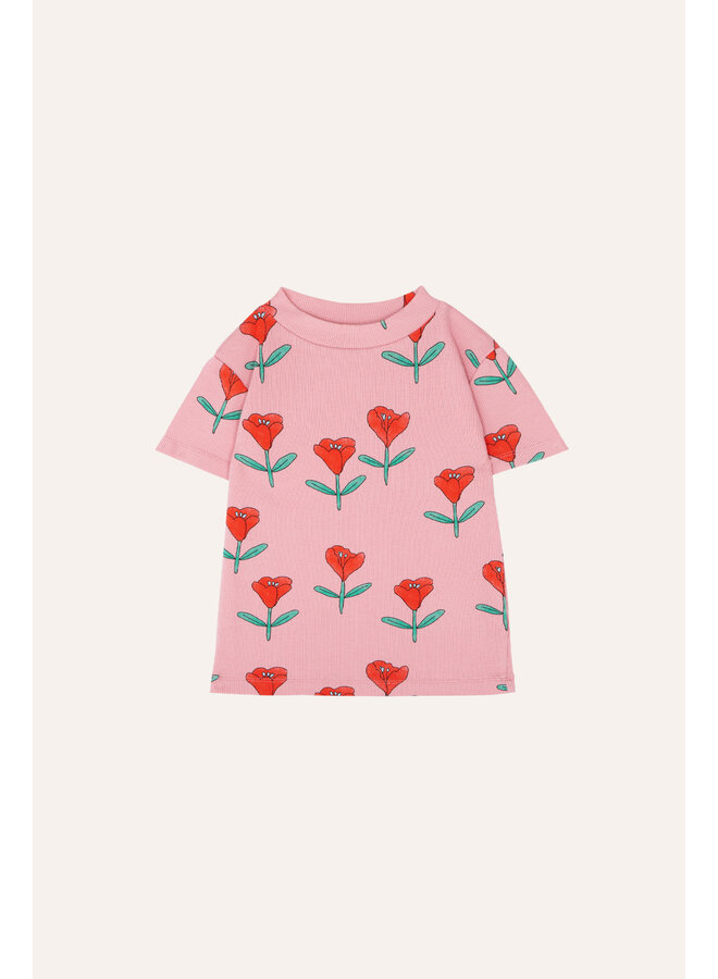 The Campamento | tulips allover kids rib tshirt | pink