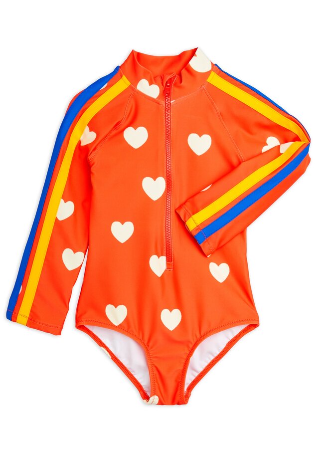 Mini Rodini | hearts aop ls uv swimsuit | red