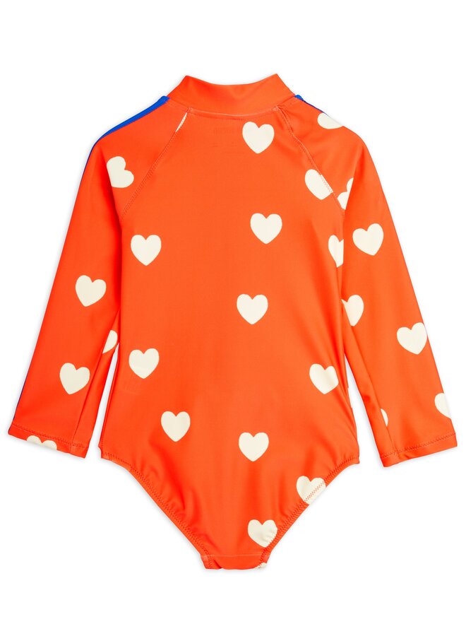 Mini Rodini | hearts aop ls uv swimsuit | red