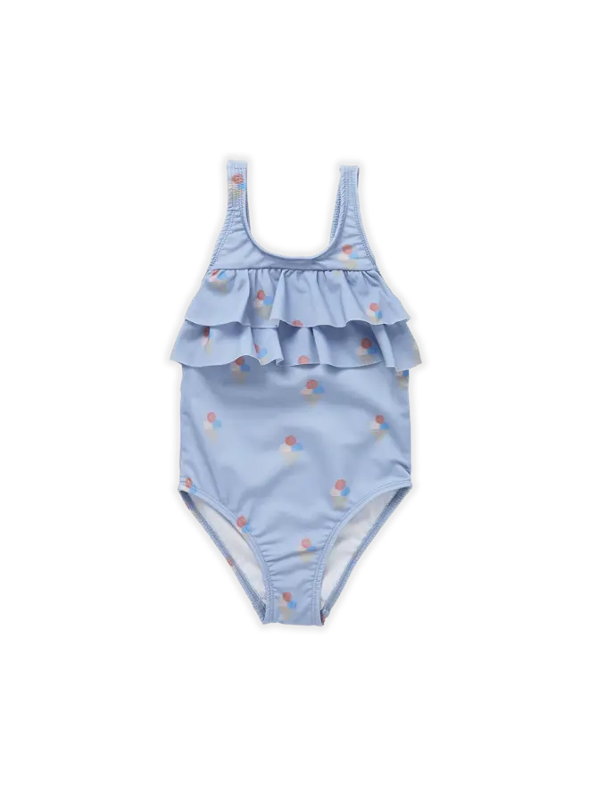 Sproet & Sprout | swimsuit ruffles ice cream print | blue mood
