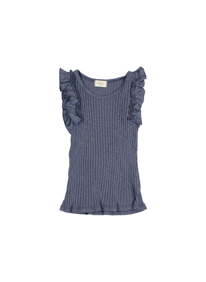 Buho | rib ruffle t-shirt | blue stone