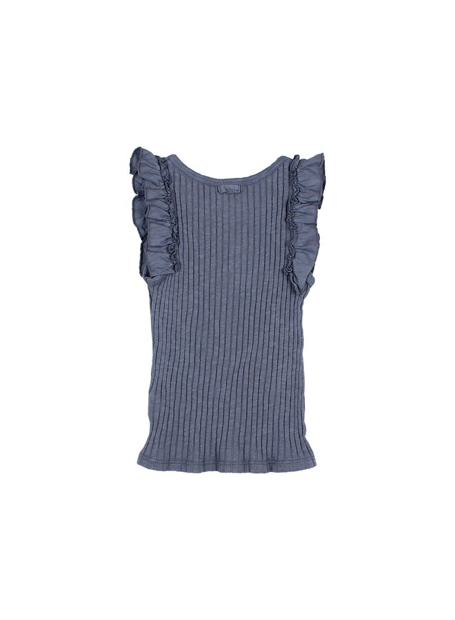 Buho | rib ruffle t-shirt | blue stone