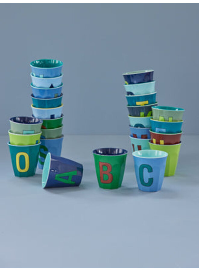 Rice | melamine medium cup | alphabet | bluish colors