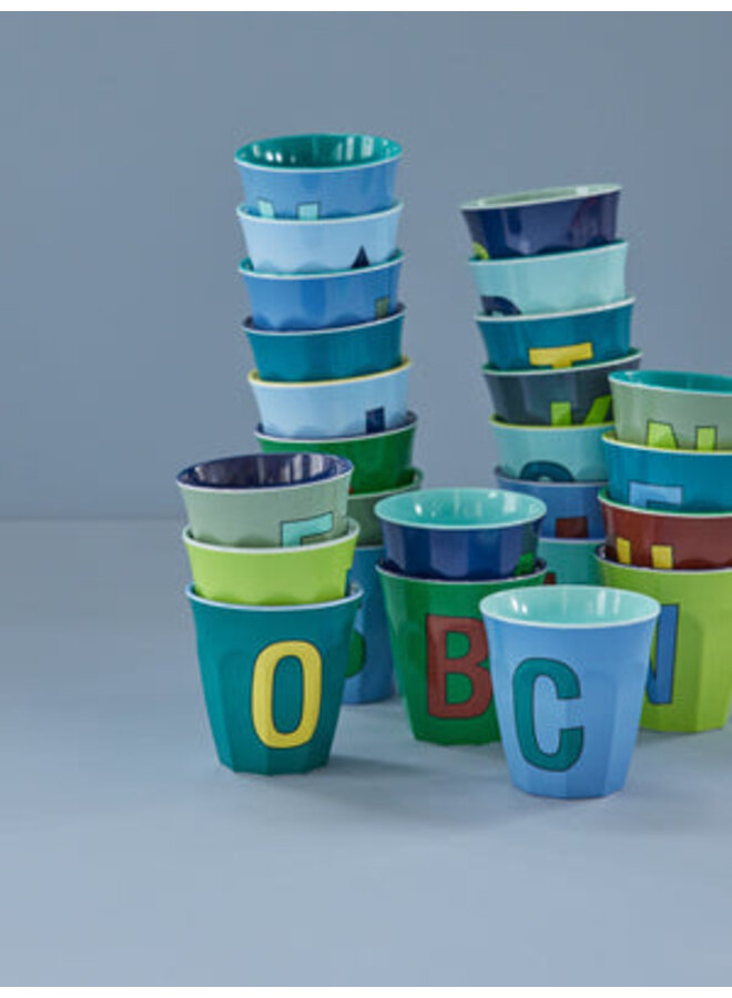 Rice | melamine medium cup | alphabet | bluish colors