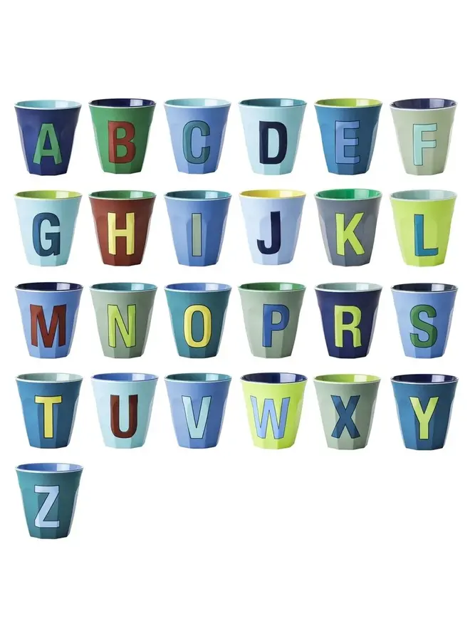 Rice | melamine medium cup | alphabet | bluish colors