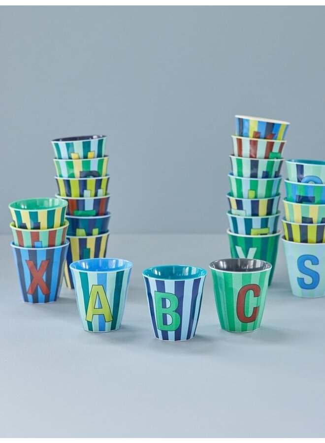 Rice | melamine medium cup | alphabet stripes | bluish colors