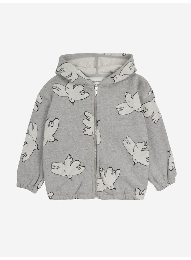 Bobo Choses | freedom bird all over zipped hoodie | light heather grey