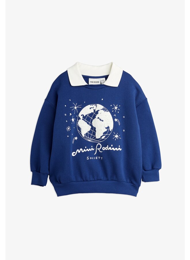 Mini Rodini | mini rodini society emb collar sweatshirt | blue