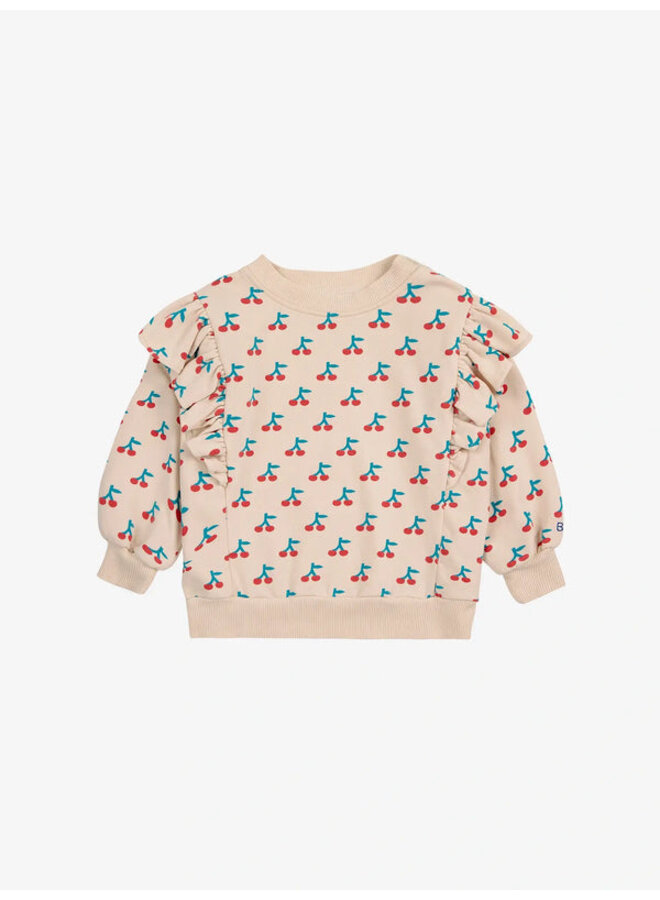 Bobo Choses | baby cherry all over ruffle sweatshirt | white