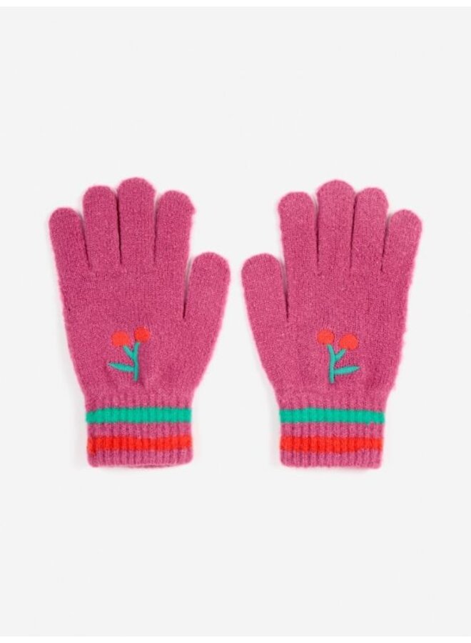 Bobo Choses | cherry knitted gloves | fuchsia