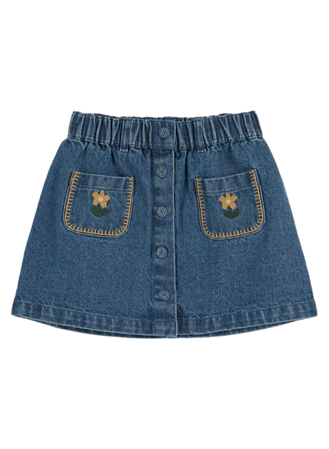 Emile et ida | jupe poche brodee fleurs denim | denim