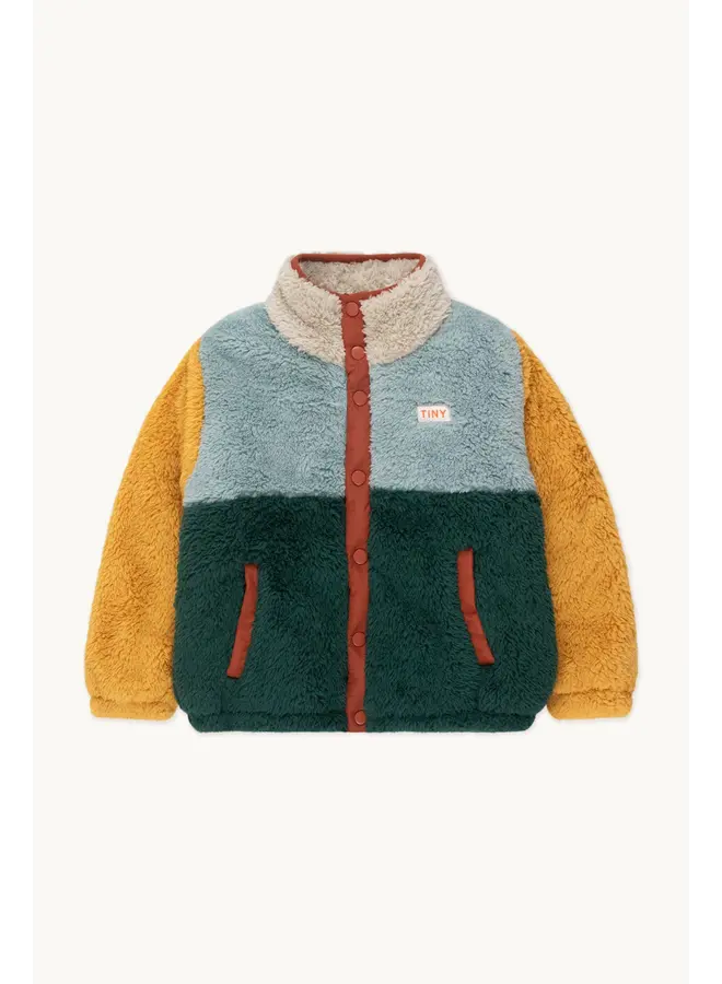 Tinycottons | color block polar sherpa jacket | warm grey/bottle green