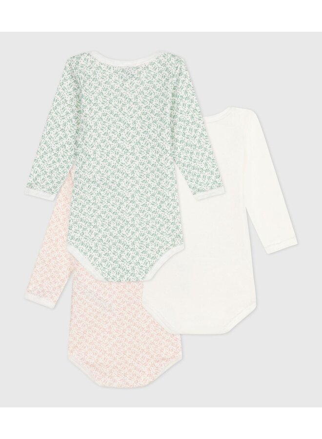 Petit Bateau | 3 rompers lange mouwen | bloemetjes