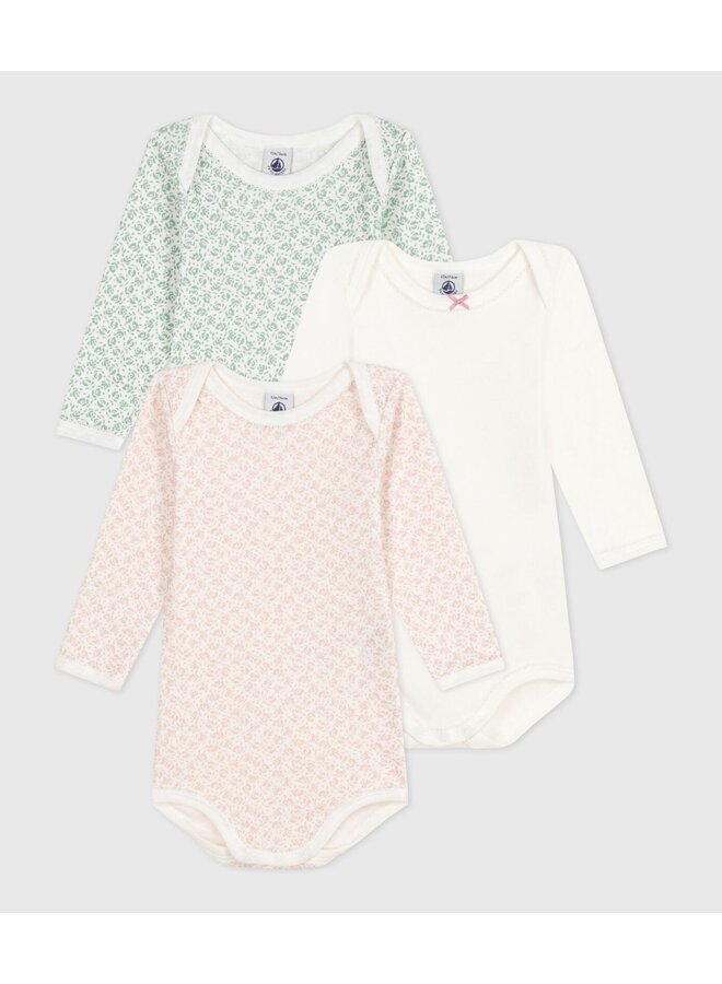 Petit Bateau | 3 rompers lange mouwen | bloemetjes
