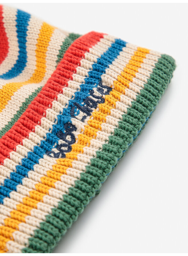 Bobo Choses | tic tac toe knitted striped beanie | offwhite