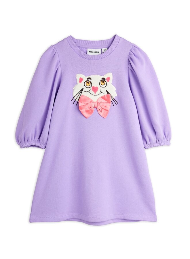 Mini Rodini | cat with bowtie chenille sweatdress | purple