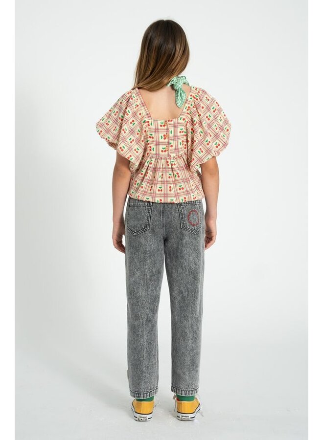 Piupiuchick | cropped blouse w/ baloon sleeves | light yellow w/ cherries allover