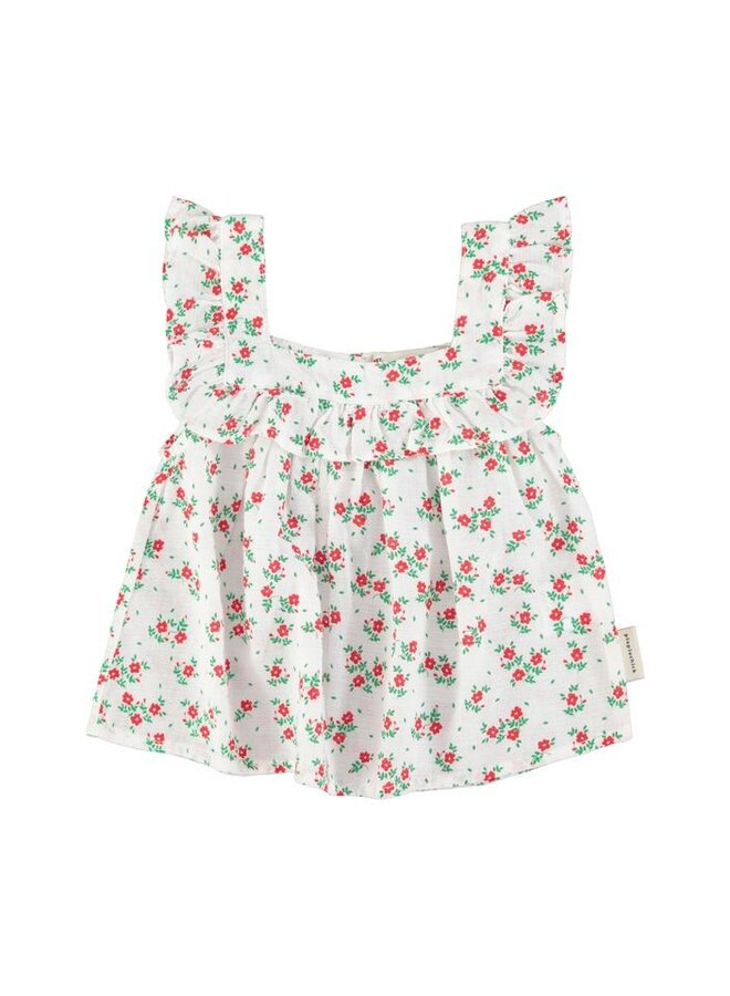 Piupiuchick | sleeveless blouse | ecru w/ red flowers allover
