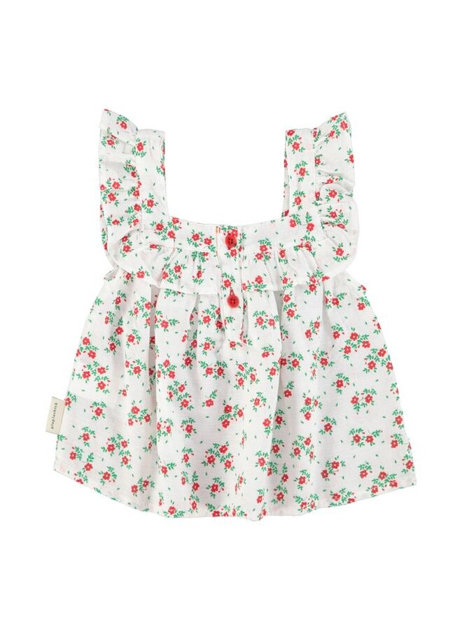 Piupiuchick | sleeveless blouse | ecru w/ red flowers allover