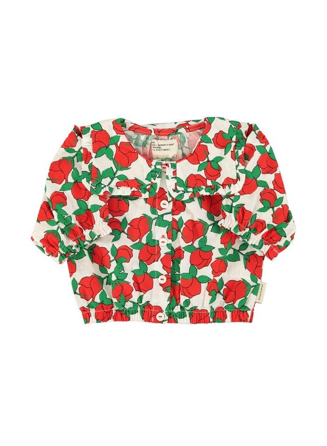 Piupiuchick | blouse w/ sailor collar | ecru w/ red roses print