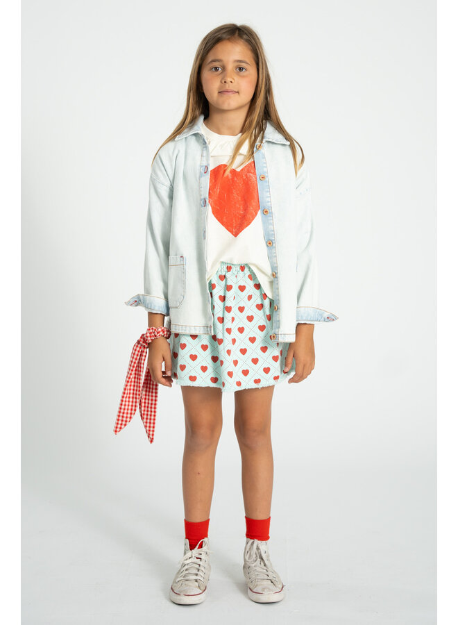 Piupiuchick | short skirt | light blue w/ red hearts allover